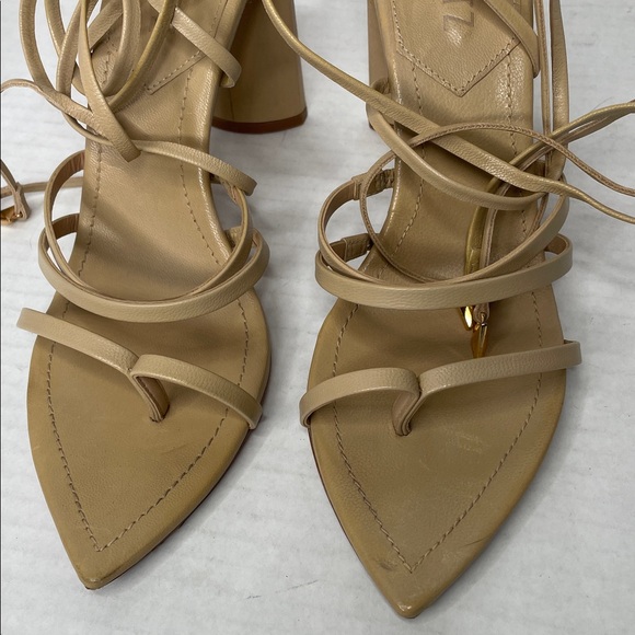 Schutz nude pointed toe lace-up heels - Picture 6 of 9